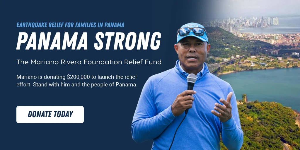 Mariano Rivera in front of the Panama City waterfront